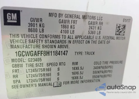 2017 Chevrolet Express 2500 Work Van from USA, damaged, VIN 1GCWGAFF8H1184147